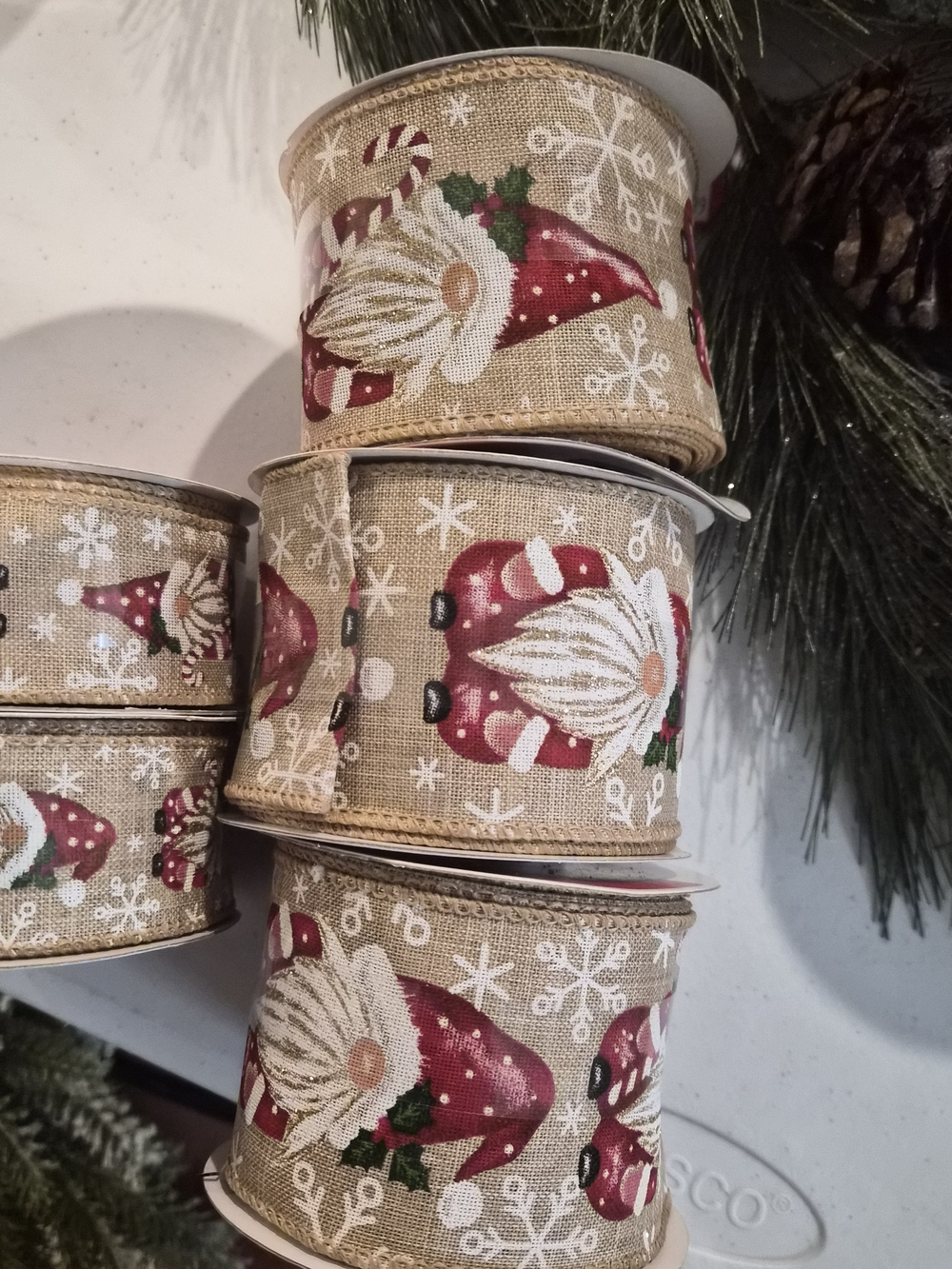 Bundle Celebrate It Christmas Gnome Burlap Wired Ribbon – 1.5” & 2.5” Spools